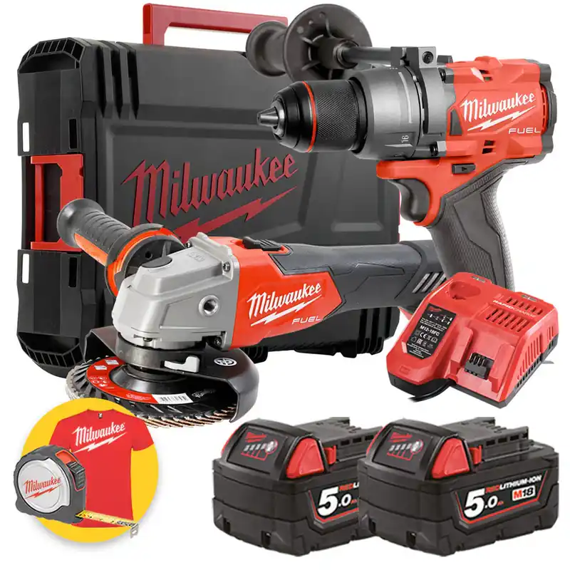 Di Tendenza Milwaukee M18 FPP2E3-502X - M18 FPD3 Trapano a percussione + M18 FSAG125X Smerigliatrice angolare - 2 x 5Ah