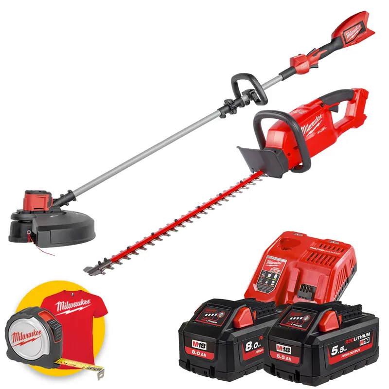 Milwaukee M18 FPP2OP1-852 - Decespugliatore M18 CHT + Tagliasiepi M18 BLLT - 1 x 8Ah + 1 x 5,5Ah Offerta Speciale