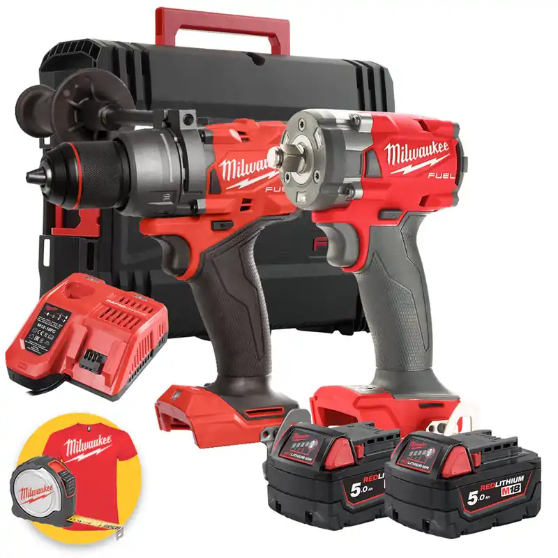 Milwauke M18 FPP2T2-502X - Kit 18V FPD3 trapano con percussione + FIW2F12 Avvitatore ad impulsi Prezzo Scontato
