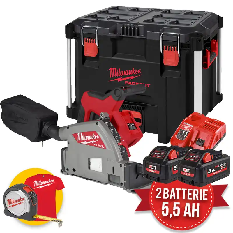 Milwaukee M18 FPS55-552P - Sega circolare da affondamento a batteria 18V FUEL - due batterie da 5,5 Ah Direttamente Dal Produttore