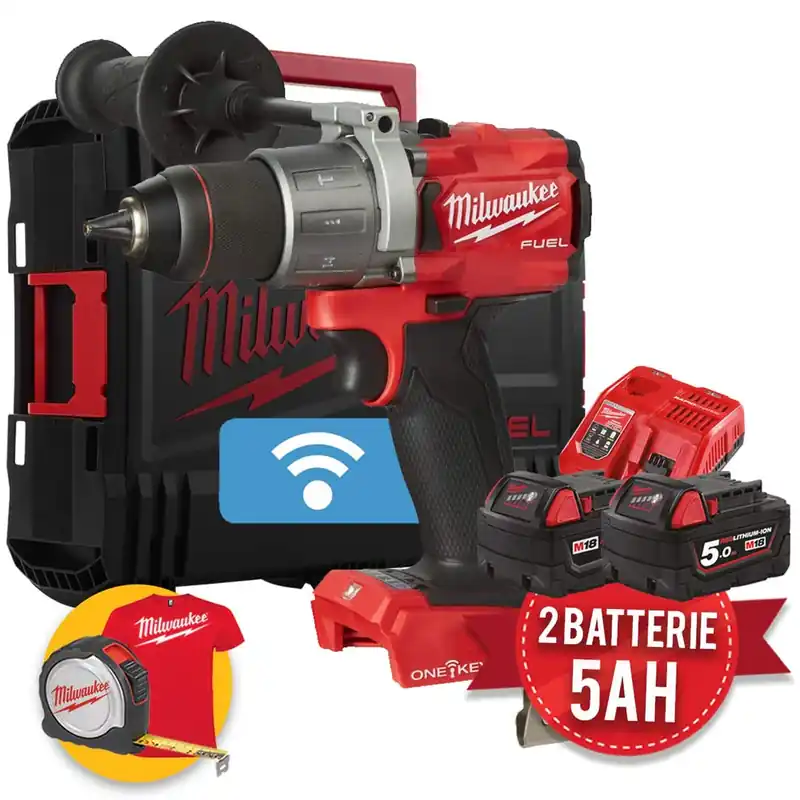Milwaukee M18 ONEPD2-502X - Trapano battente 18 Volt 5,0Ah Tecnologia FUEL ONE KEY valigetta HeavyDuty Super Prezzo
