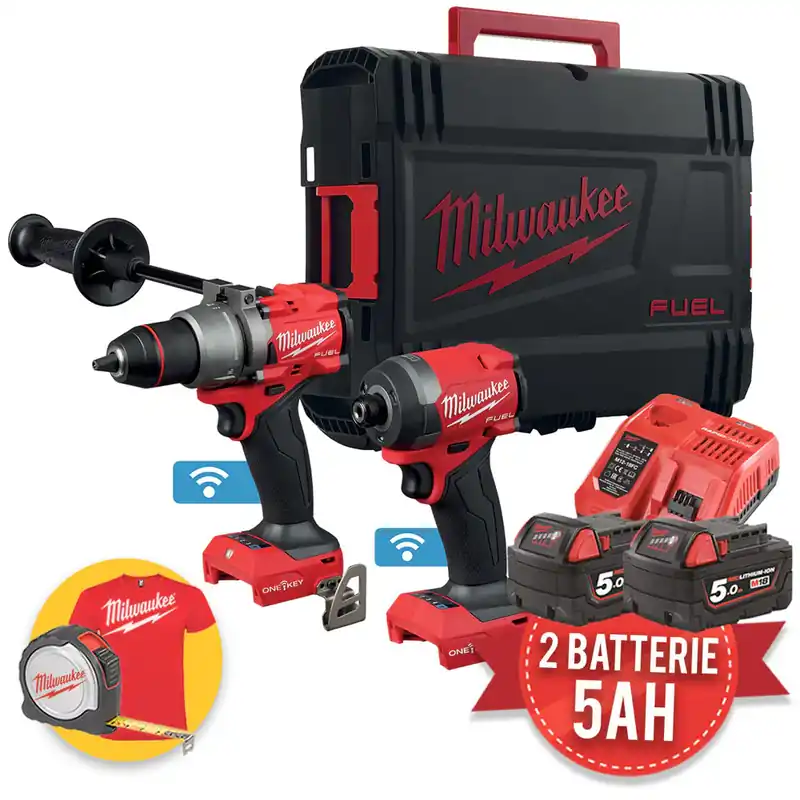 Milwaukee M18 ONEPP2A3-502X - Trapano a percussione M18 ONEPD3 + Avvitatore a impulsi M18 ONEID3 Offerta
