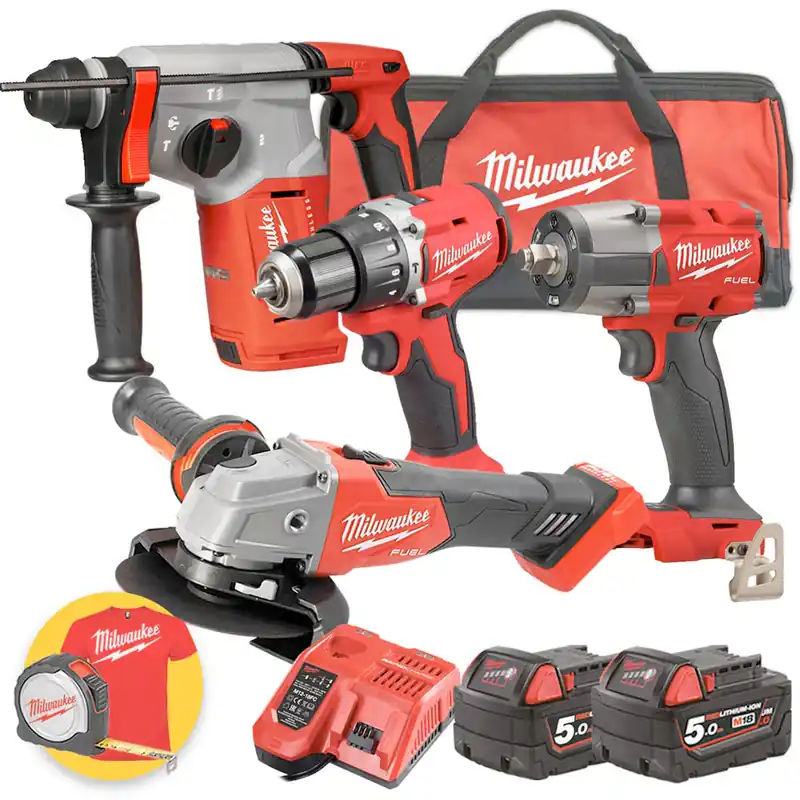 Bestseller Kit Milwaukee M18 PPA3K-502 - BLPDRC trapano - FSAG125X Smerigliatrice - Tassellatore BLH - Impulsi FMTIW2F12