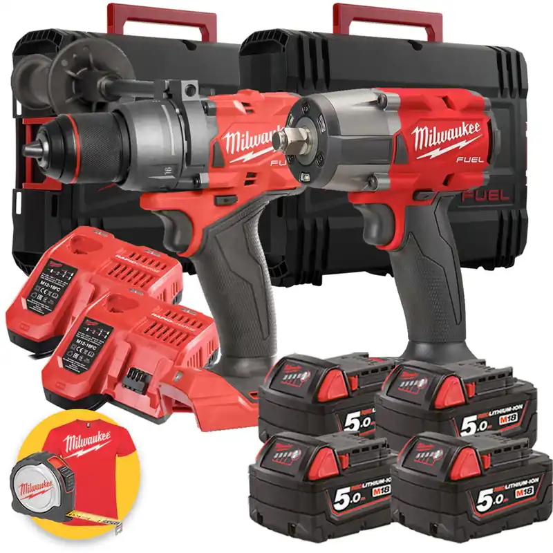 Kit utensili Milwaukee 18V - Trapano a percussione M18 FPD3 + Avvitatore ad impulsi FMTIW2F12 Soddisfatti O Rimborsati