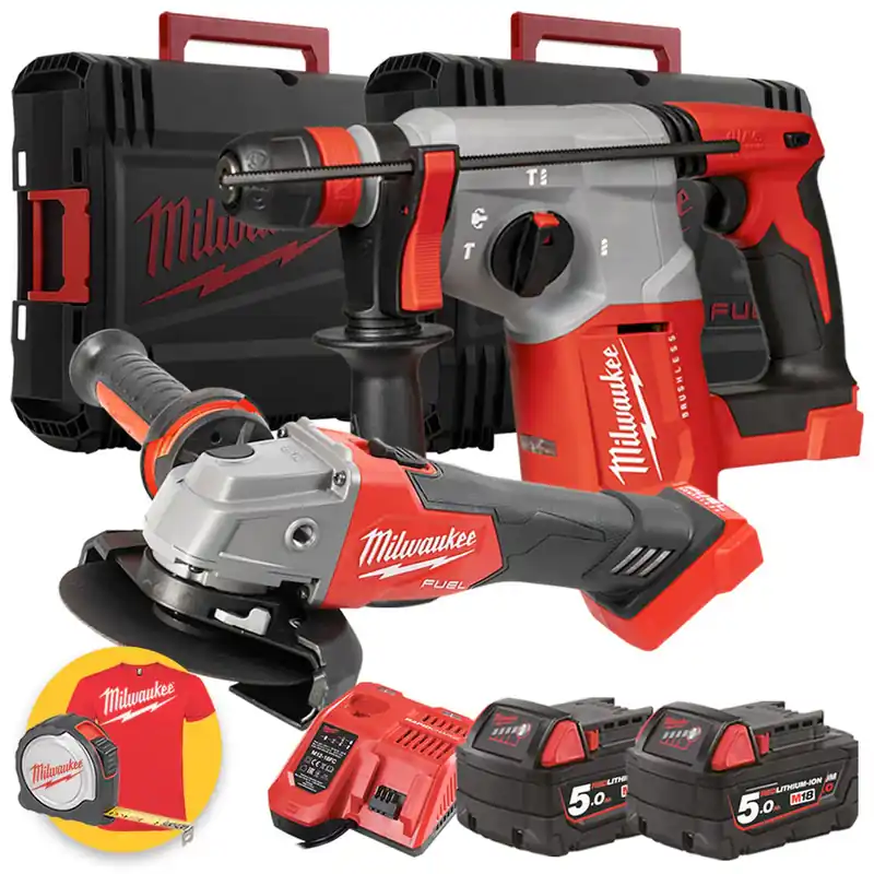 Kit Milwaukee M18FPP2E-953X 18V Tassellatore BLHX + Smerigliatrice FSAG125X - 2 Batterie da 5Ah + 1 da 8Ah Occasione Imperdibile