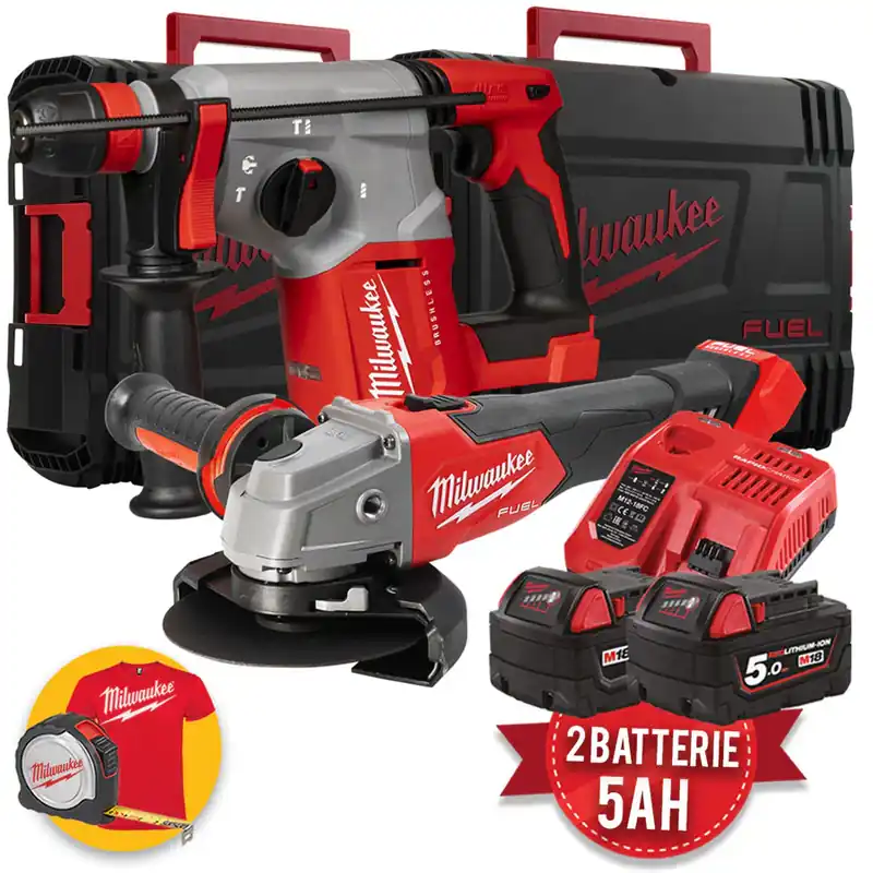 Milwaukee M18 PP2-502 - Tassellatore M18 BLHX + Smerigliatrice FSAG125X, 2 x 5Ah Ordina Subito