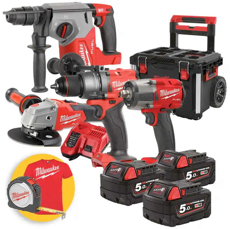 Vendita Finale Milwaukee M18 FPP4A-503PX - Kit utensili a batteria 18V Fuel - Trapano, Smerigliatrice, Tassellatore, Avvitatore impulsi