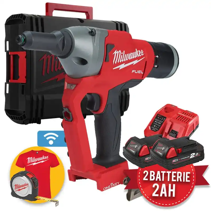 Milwaukee M18 ONEFPRT-202X - Rivettatrice a batteria M18 FUEL ONE-KEY - 2 Batterie 18V x 2.0Ah Ordina Subito