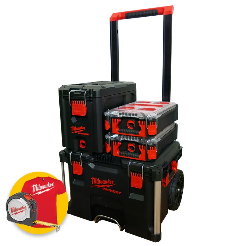 Reso Gratuito Milwaukee Packout KIT 7 - Trolley carrello portautensili porta attrezzi, 4 pezzi
