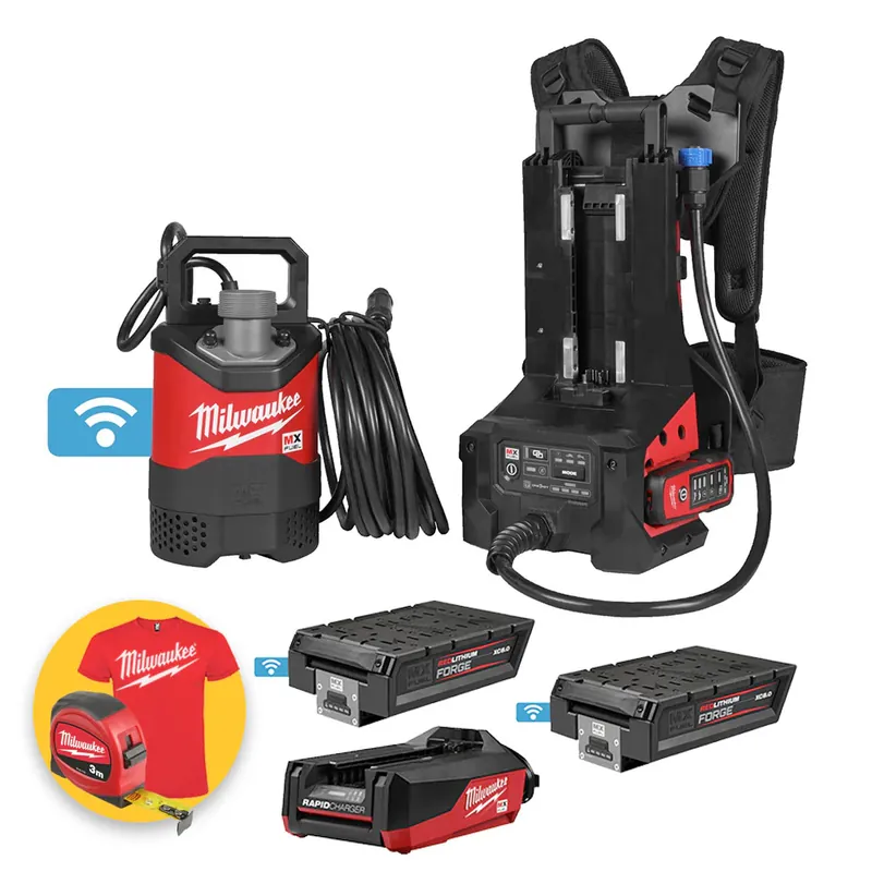 Compra Online Milwaukee MXF SMP2-802 - Pompa sommergibile a batteria MXF FUEL - 2 batterie MXF XC608 8Ah