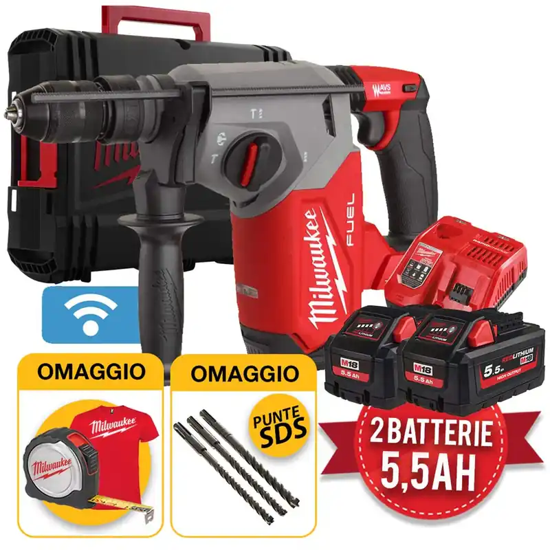 Reso Gratuito Milwaukee M18 ONEFHX-552X - Tassellatore a batteria SDS-Plus con funzione ONE-KEY