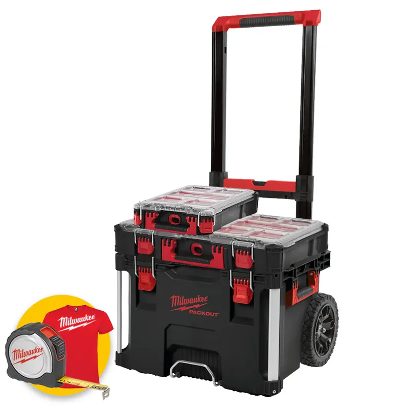 Milwaukee Packout KIT 3 - Trolley cassetta porta attrezzi + Cassetta Organiser + Organiser compatto Reso Gratuito