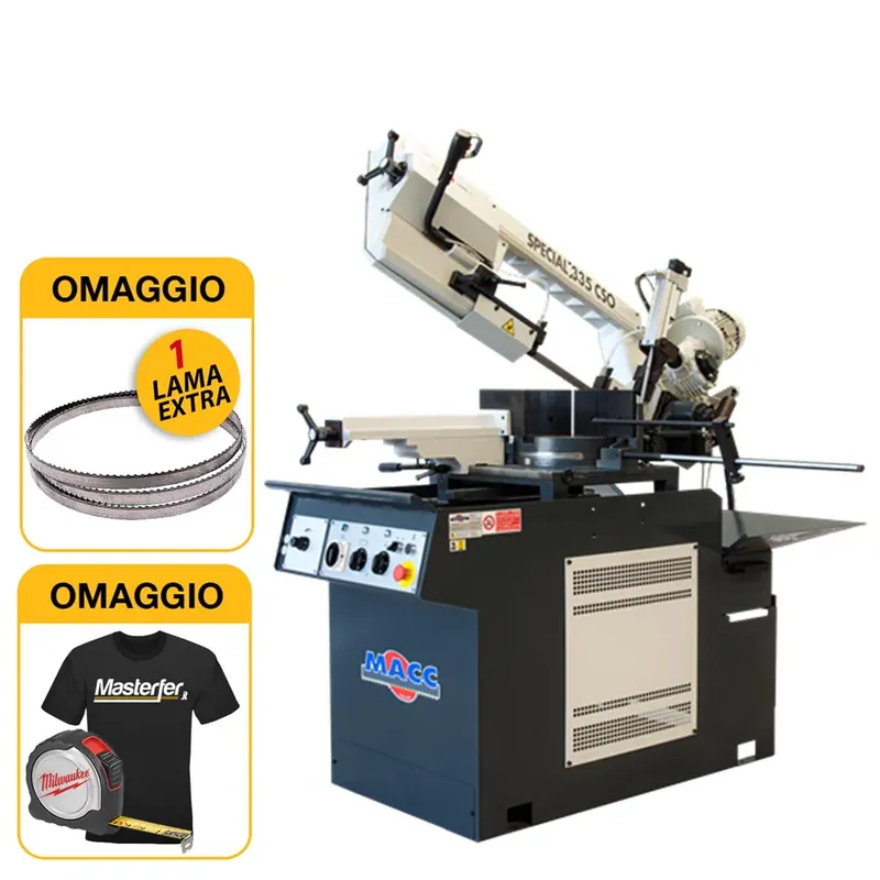 Spedito Oggi MACC SPECIAL 335 CSO - Segatrice a nastro professionale per ferro, discesa autonoma, lubrificata