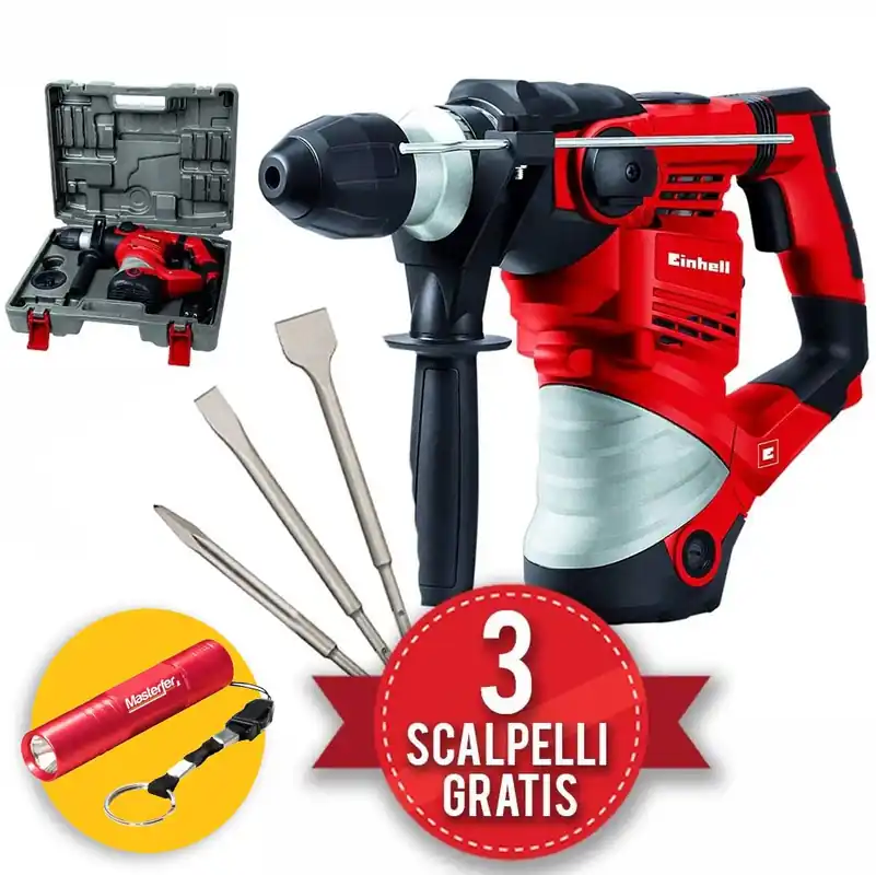 Prezzo Ridotto Einhell TH-RH 1600 - Trapano tassellatore 4 funzioni 220V con set 3 scalpelli e valigetta
