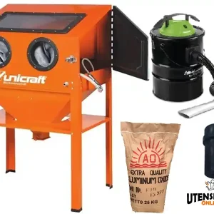 Nuova Collezione Sabbiatrice Unicraft SSK 2 con aspirapolvere a secco e sacco 25 Kg sabbia corindone