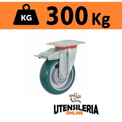 Ruota TR-ROLL con supporto rotante NL e freno portata 300Kg 62ER Più Venduto