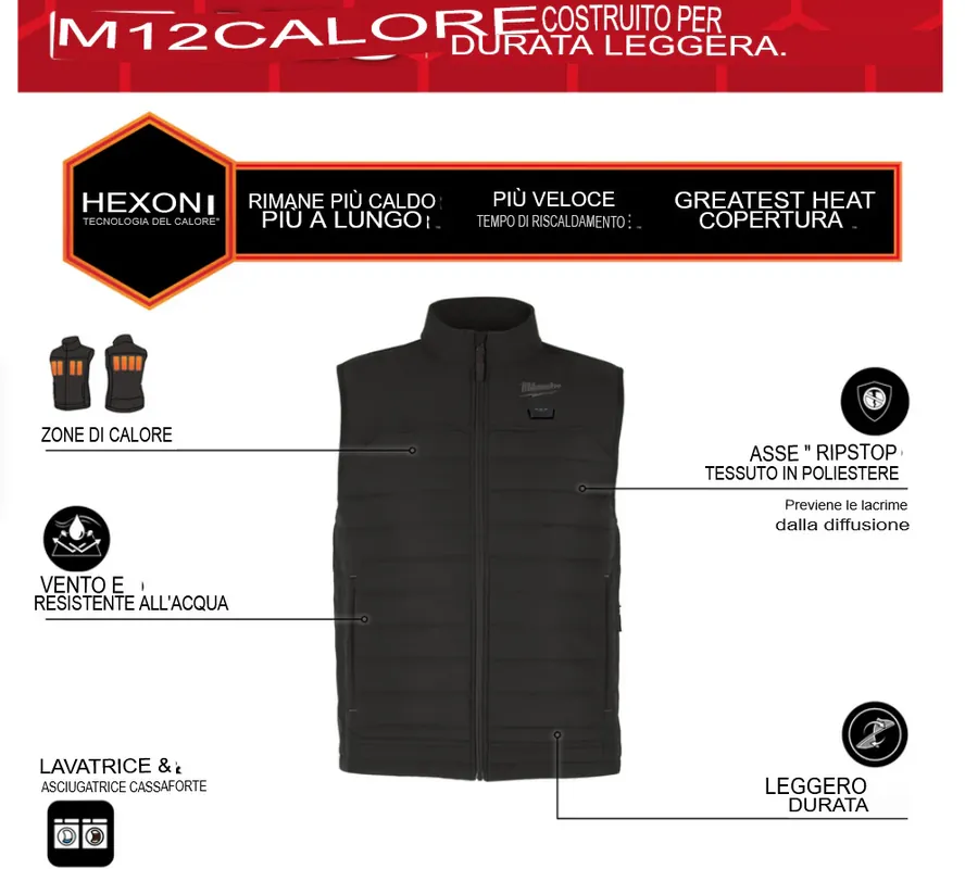 Milwaukee M12 HPVBL3-0 Gilet Piumino Riscaldato Hexon M12 nero , solo gilet , senza batteria e caricabatterie Acquista Ora
