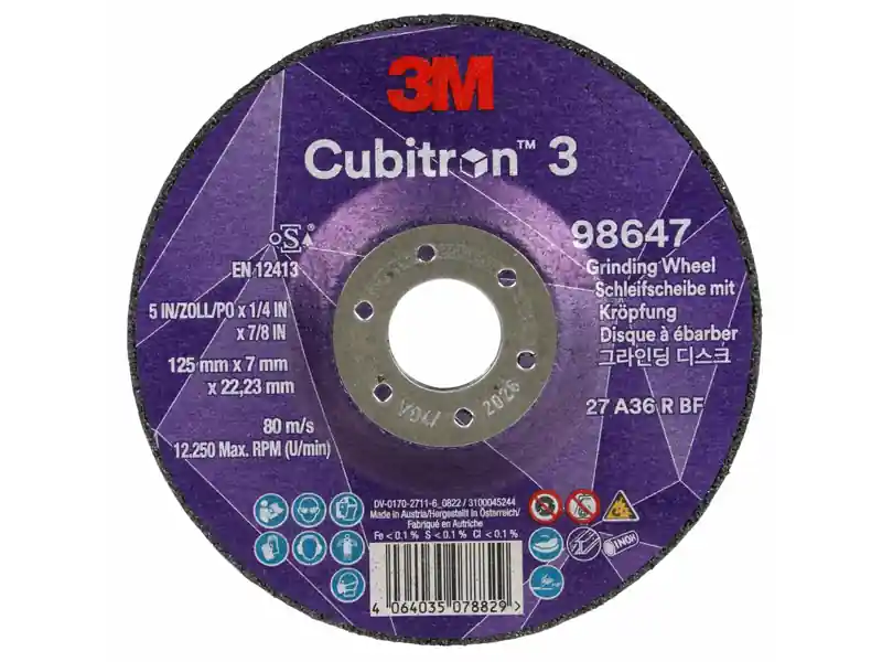 Ultime Pezzi Dischi da sbavo 3M Cubitron III 98647 125x7x22,23mm a centro depresso, grana 36+ (10pz)