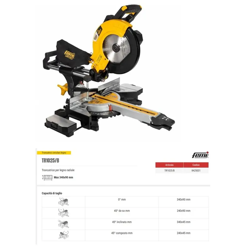 Spedizione Espresso Femi TR1025/B Troncatrice per legno radiale 220v , 2000w , taglio max 340x90 mm