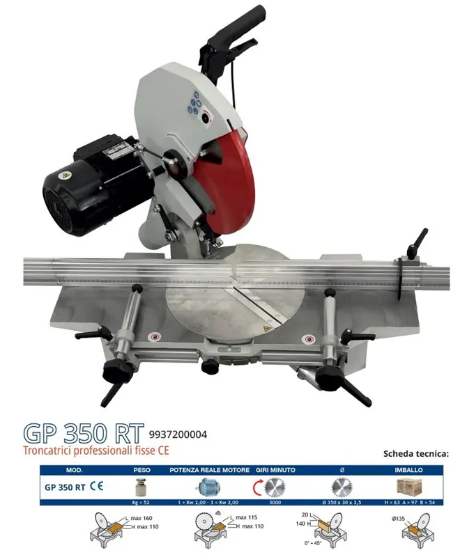 Ultima Occasione Pegic GP 350 RT Troncatrice professionale per legno 2000W , trifase 380v
