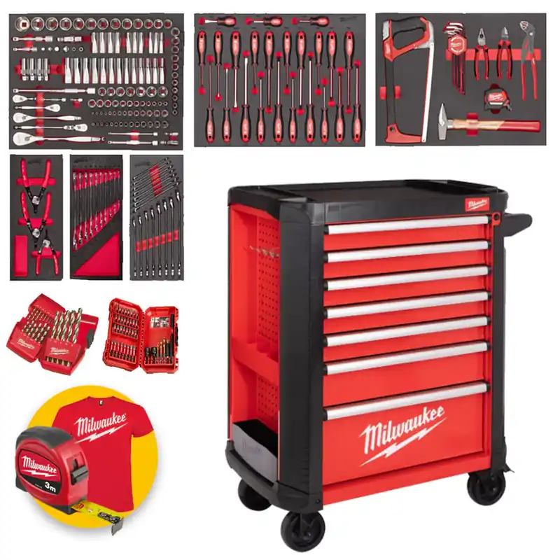 Milwaukee CP7R-INDUSTRIA - Carrello portautensili porta attrezzi, rosso - Assortimento industria 244 pezzi Offerta