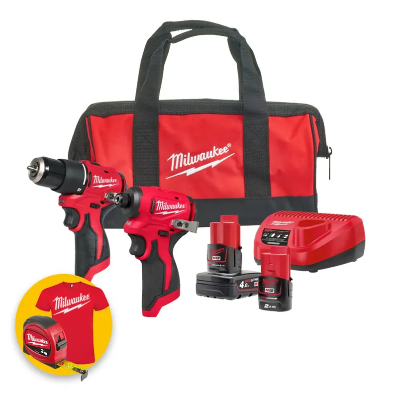 Milwaukee M12 BLPP2B-422B kit 12V - Trapano avvitatore BLDDRC + Avvitatore a impulsi BLIDRC - 1 x 2Ah + 1 x 4Ah Nuova Collezione