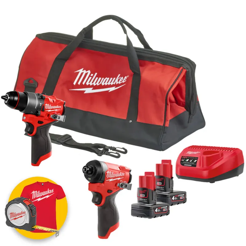 Milwaukee M12 FPD2H-402B - Trapano M12 FPD2 + Avvitatore M12 FID2 - 2 Batterie 12V 4 Ah in borsa Ultime Pezzi