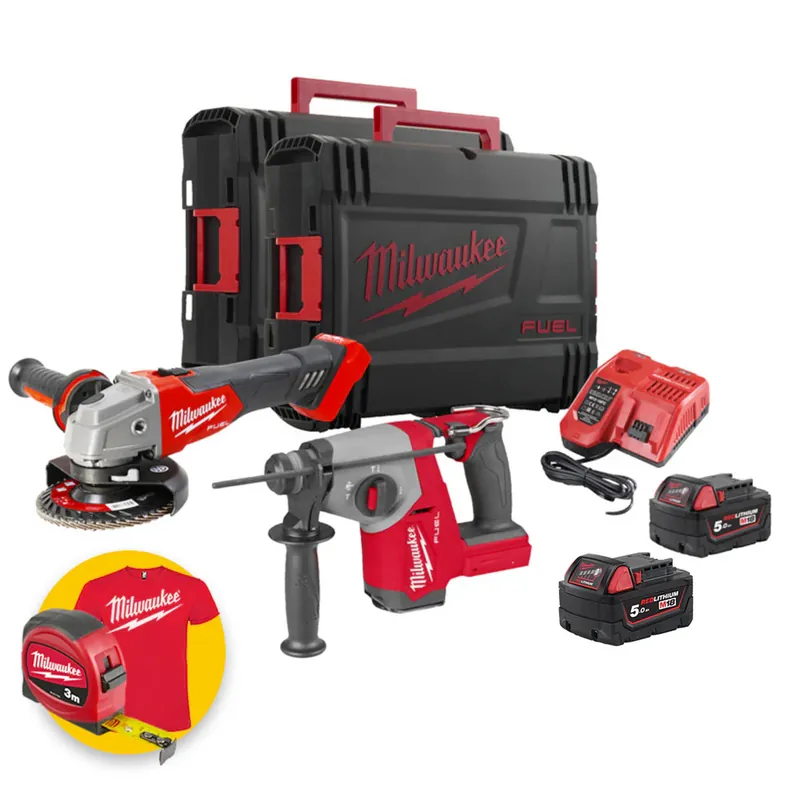 Milwaukee M18 FPP2ITA-502X - Kit utensili a batteria 18V / Tassellatore FHAC16 + Smerigliatrice FSAG125X - 2 batteria da 5Ah Scelto Dai Clienti