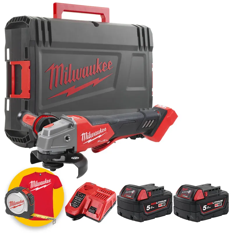 Prezzo Conveniente Milwaukee M18 FSAGV125XPDB-502X - Smerigliatrice angolare 18V, interruttore a paletta, velocità regolabile - 2 x 5Ah