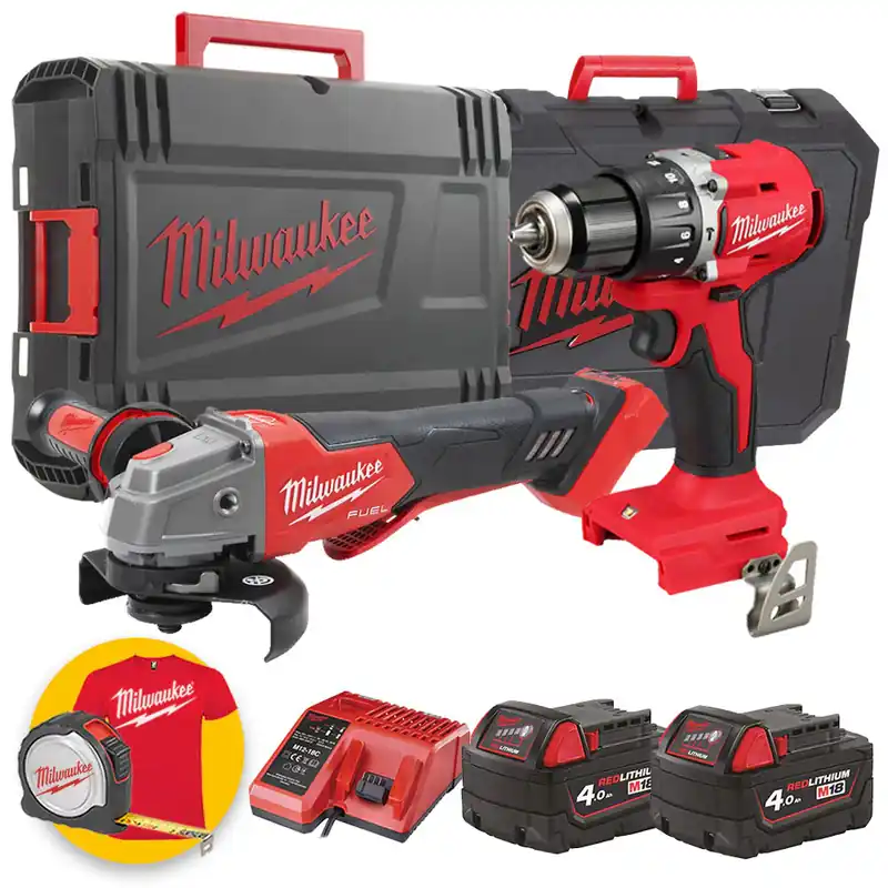 Kit Utensili Milwaukee M18 BLPDRC + M18 FSAGV125XPDB con 2 Batterie 4,0Ah Offerta
