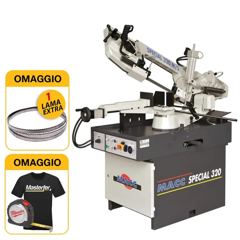 Esclusivo MACC SPECIAL 320 M/S - Segatrice a nastro professionale semiautomatica per ferro, lubrificata