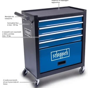 Spedizione Espresso Scheppach tw1300 Carrello porta attrezzi e utensili vuoto 4 cassetti + 1 mobiletto , carico 120 Kg