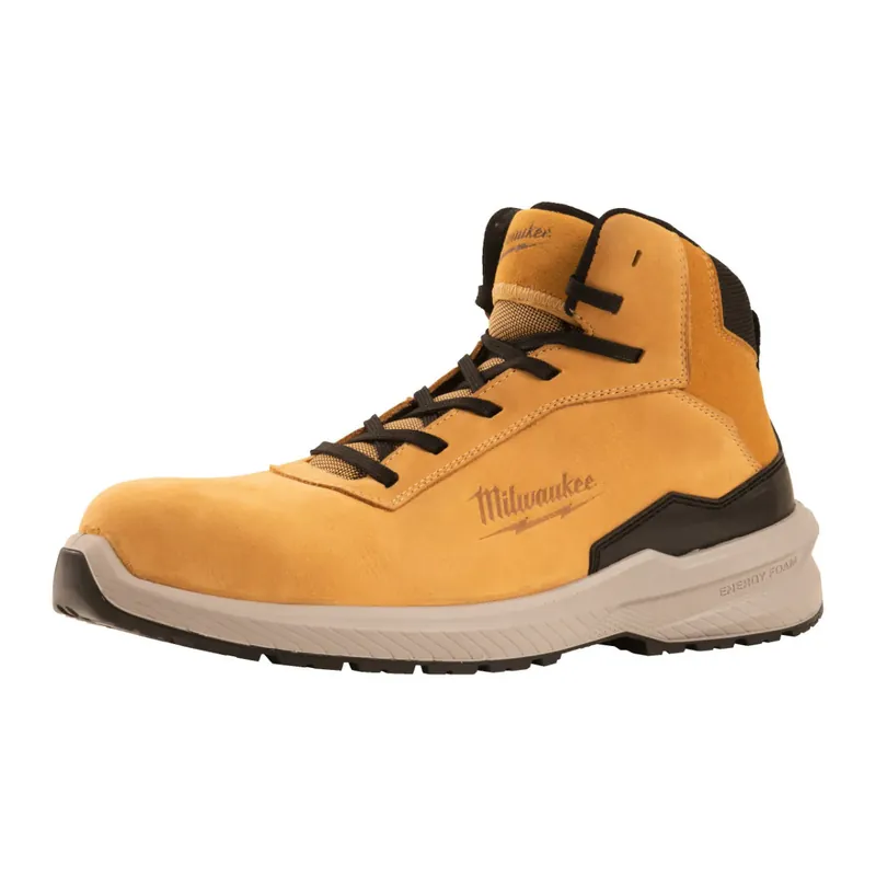 Scarpe antinfortunistiche Milwaukee Flextred S3S beige alte con lacci, tomaia in pelle Di Tendenza