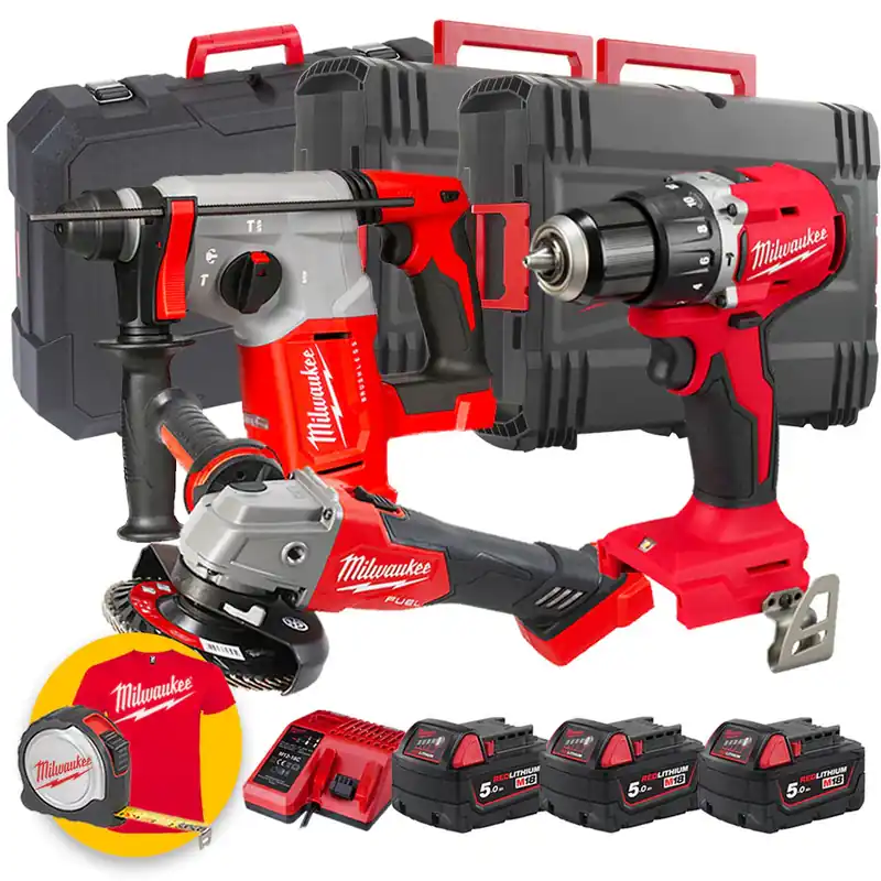 Kit Milwaukee M18 PPA3-503X - M18 BLPDRC trapano a percussione - M18 FSAG125X Smerigliatrice - Tassellatore M18 BLH Offerta Limitata