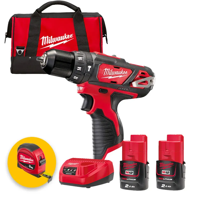 Milwaukee M12 BPD-202B - Trapano avvitatore a batteria 12V con percussione - 2 Batterie 2Ah Super Prezzo