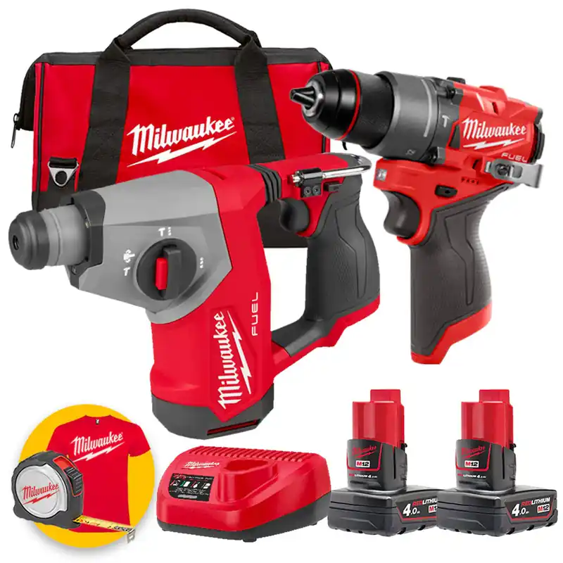 Milwaukee M12 kit utensili - M12 FPD2 trapano con percussione + M12 FHAC tassellatore SDS - 2 x 4Ah in borsa Non Perdere