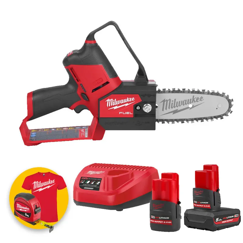 Nuova Collezione Milwaukee M12 FHS-251 - Elettrosega da potatura a batteria 12V FUEL - 1 x 2,5Ah + 1 x 5Ah alta potenza