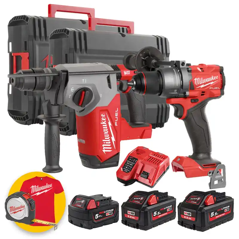 Di Tendenza Milwaukee M18 FPP2ITB-553X - Kit utensili 18V - Trapano M18 FP3 + Tassellatore M18 FHX - 2 x 5,5Ah + 1 x 5Ah