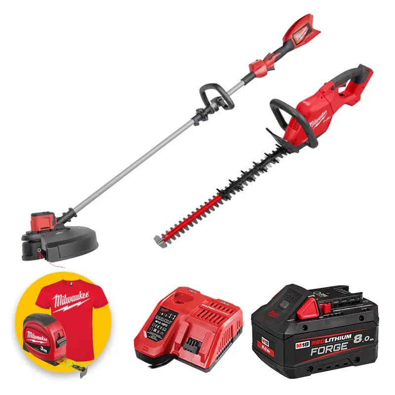 Milwaukee M18 FPP2OP7-801 - Tagliasiepi M18 FHET60G2 + Bordatore M18 BLLT - 1 x 8Ah FORGE Sconto