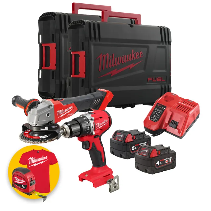Milwaukee M18 FPP2IT-542X - Set utensili 18V Trapano M18 BLPDRC + Smerigliatrice M18 FSAG125X - 1 x 4Ah + 1 x 5Ah Occasione