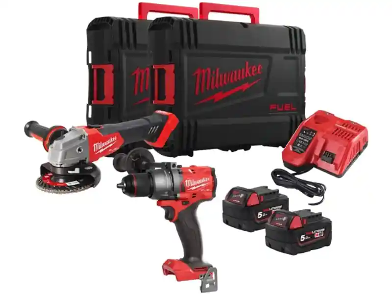 Kit Milwaukee 18V Trapano FPD3 + Smerigliatrice FSAG125X con 2 batterie e valigette Reso Gratuito