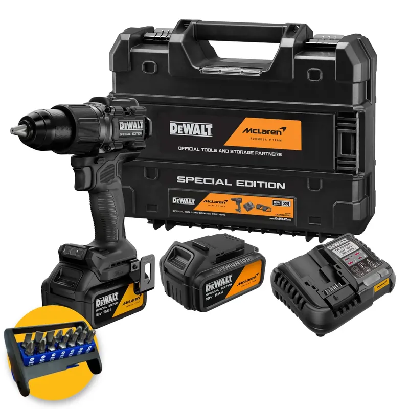 Dewalt DCD86MP2T-QW McLaren - Trapano avvitatore con percussione - 2 batterie da 5Ah 18V Reso Gratuito