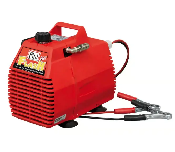 Fini Flash 12 Compressore 12 volt per collegamento a batteria automobile , senza olio , 8 Bar , 0,75 Hp Professionale