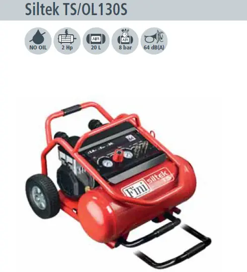 Promo Stagionale Fini Siltek ts/ol130s Compressore trolley senza olio silenzioso 64 dB , 8 bar , 220v , 20 litri ideale per professionisti