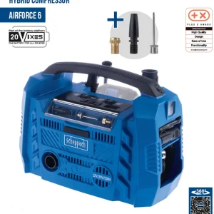 Scheppach air force 6 Compressore compatto mobile 10.3 bar , Funziona a 220V oppure Batteria o presa Auto 12V , con faro Led , solo corpo Super Prezzo