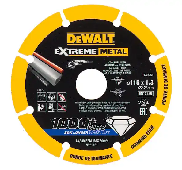 Professionale Dewalt DT40251-QZ Disco diamantato per taglio metallo D.115mm , foro 1,3mm