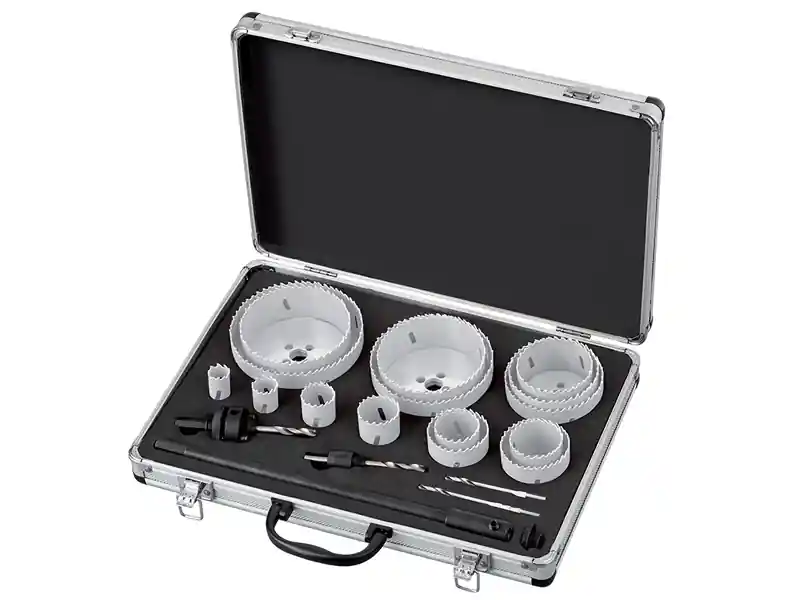 Set 15 seghe a tazza bimetalliche a dentatura variabile Fervi 0712/010 in valigetta, 19-114mm Di Tendenza