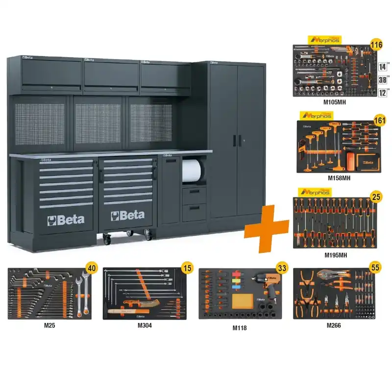 Beta RSC50 2.0 F/445UT - Arredamento per officina con piano in lamiera completo di 411 utensili Consegna Rapida