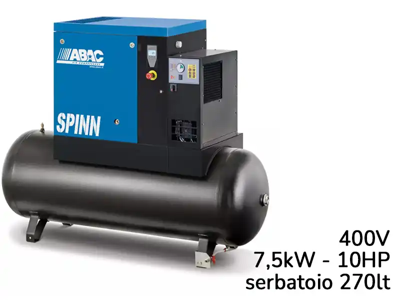 Compressore con centralina ABAC Spinn E 7,5 400V avviamento diretto, essiccatore e serbatoio 270lt Prezzo Di Fabbrica
