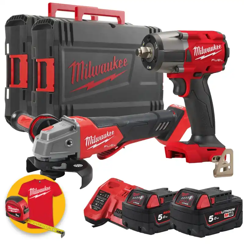 Kit utensili Milwaukee M18 - avvitatore impulsi FMTIW2F12 + smerigliatrice FSAGV125XPDB + 2 batterie 5Ah Miglior Prezzo